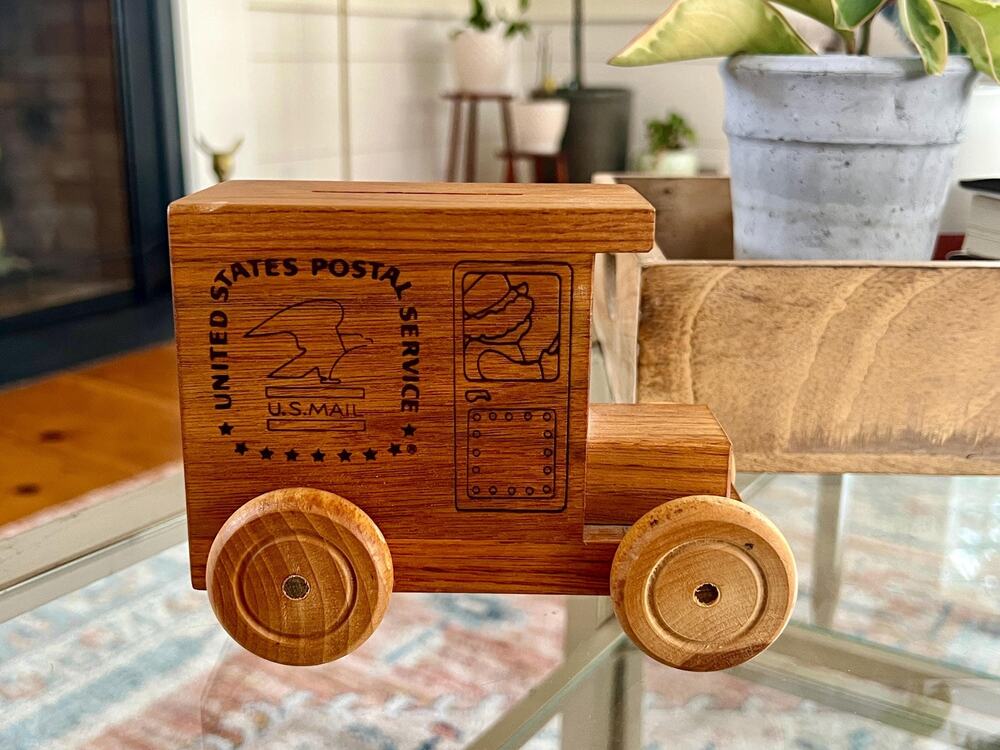 Toystalgia Wooden USPS Mail Truck Music Box Coin Bank America the Beautiful